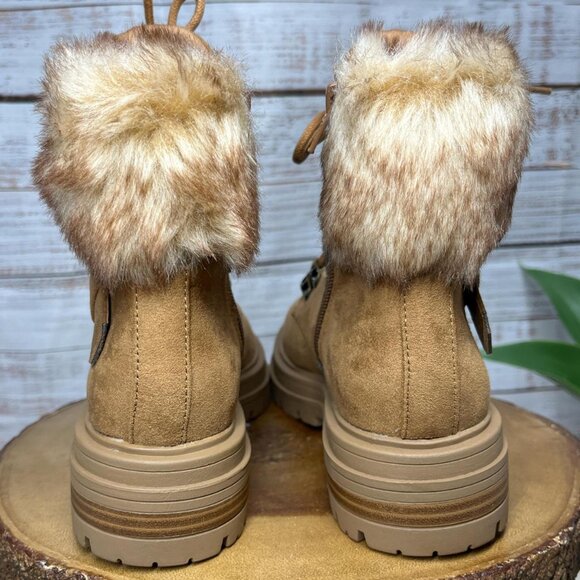 NWT Sand + Stone Faux Fur Ankle Boots Size 5 | Buckle & Zip - Picture 4 of 8